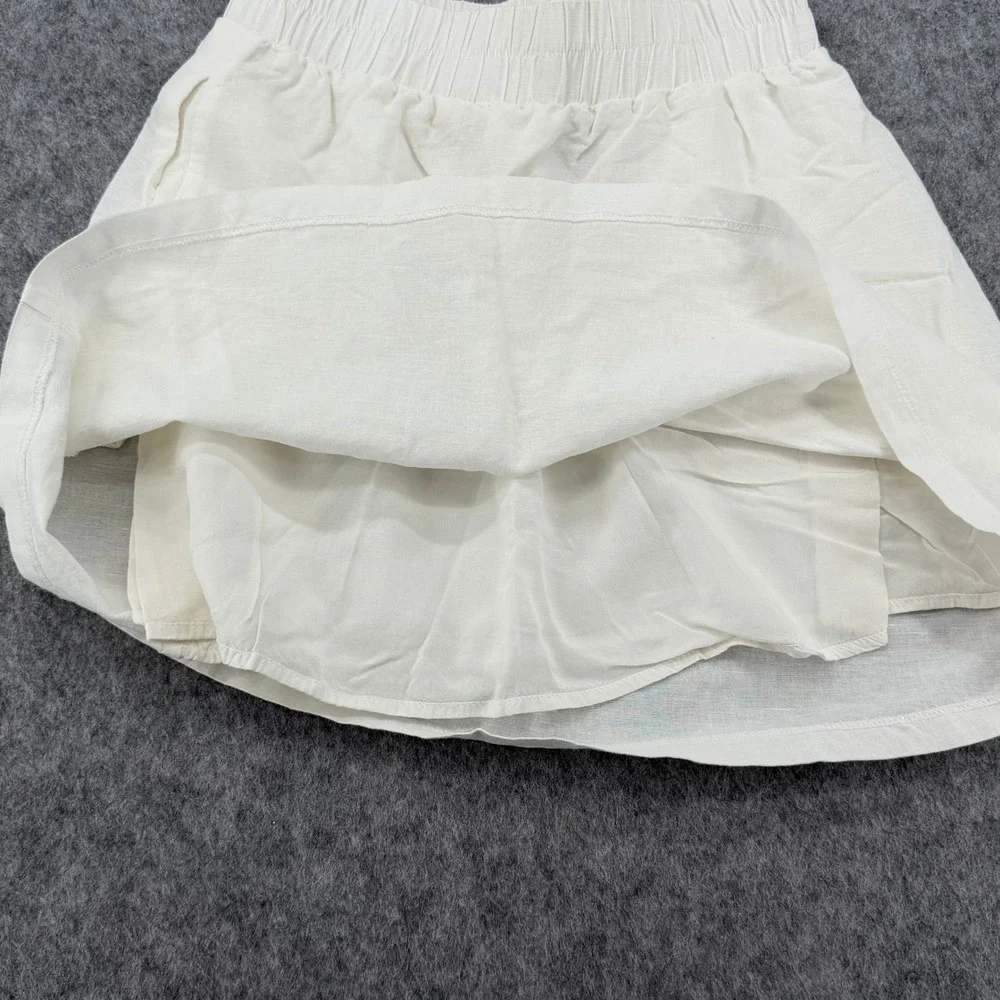 Princess Polly White Linen Blend Elastic Waist Mini Skirt US 4 Lined Pocketed
